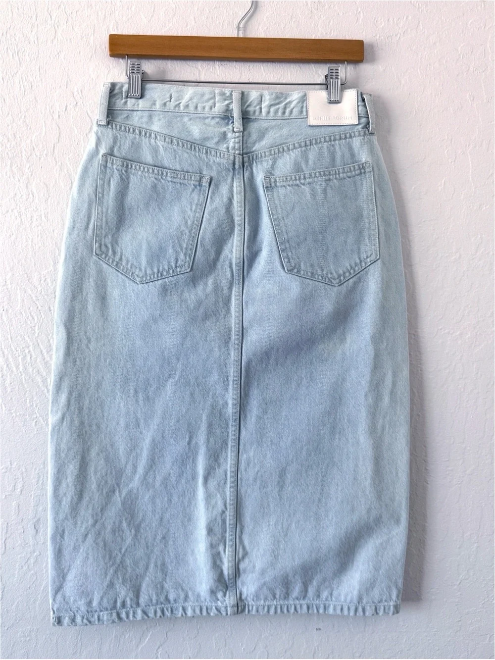 Denim Forum 90s Halle Denim Skirt Midi 28 Blue Jean Midi Center Front Slit